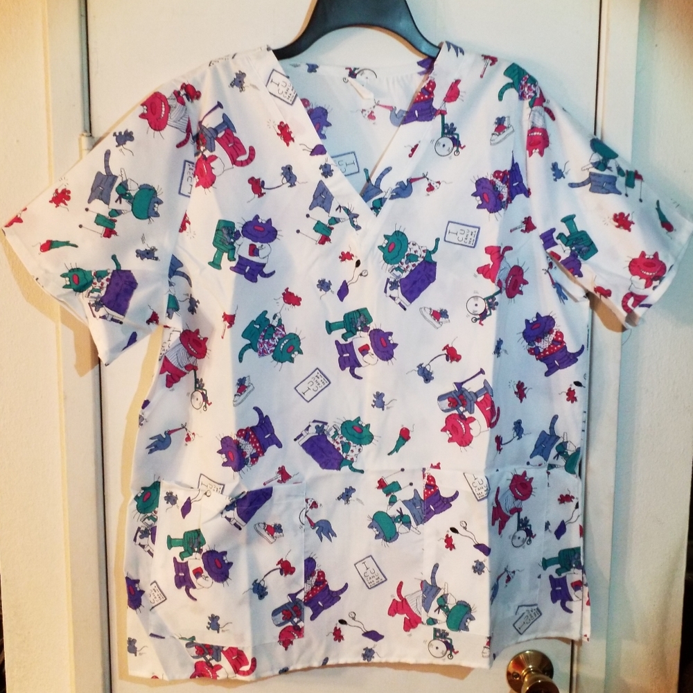 Women's Medical Scrub Top Med Cat And Mouse